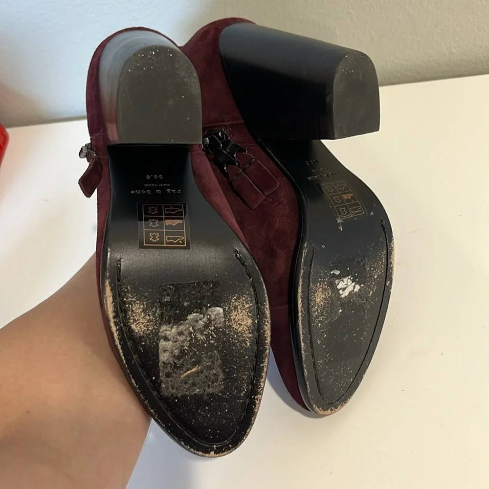 Rag & Bone‎ Women's Burgundy Margot Suede Leather Ankle Boots Sz 8.5 Zippers